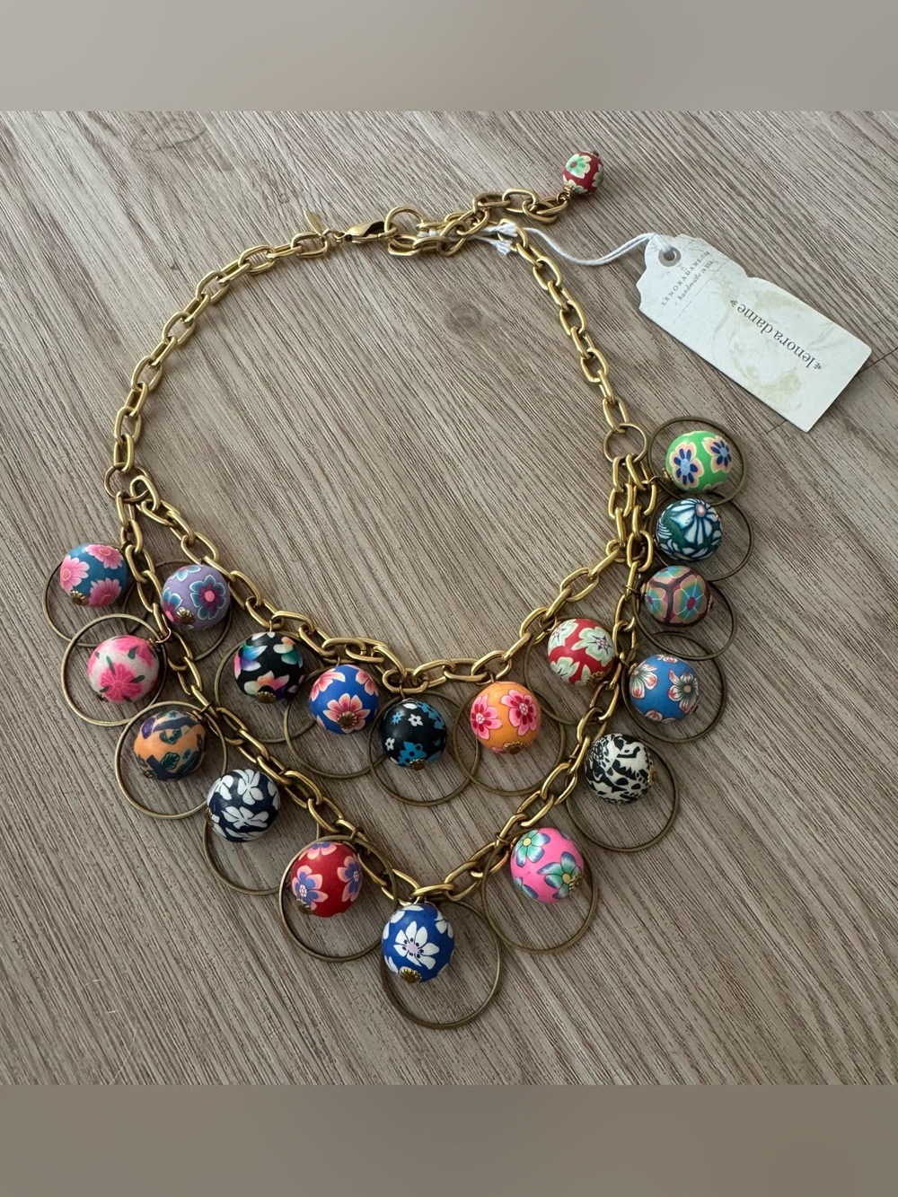 Lenora Dame Fimo clay floral bead Chain Layered Chucky Fashion Necklace NWT